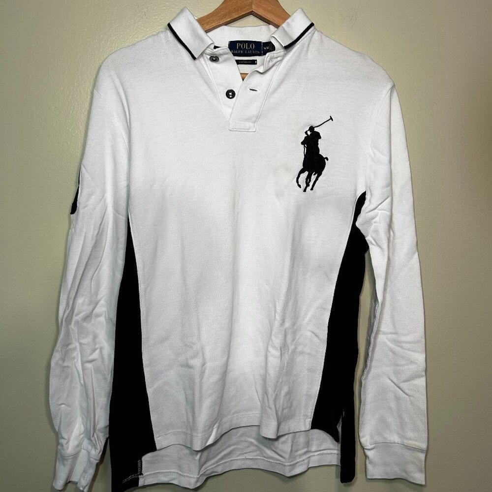 Polo by Ralph Lauren - crew neck button up long sleeve shirt - White, black